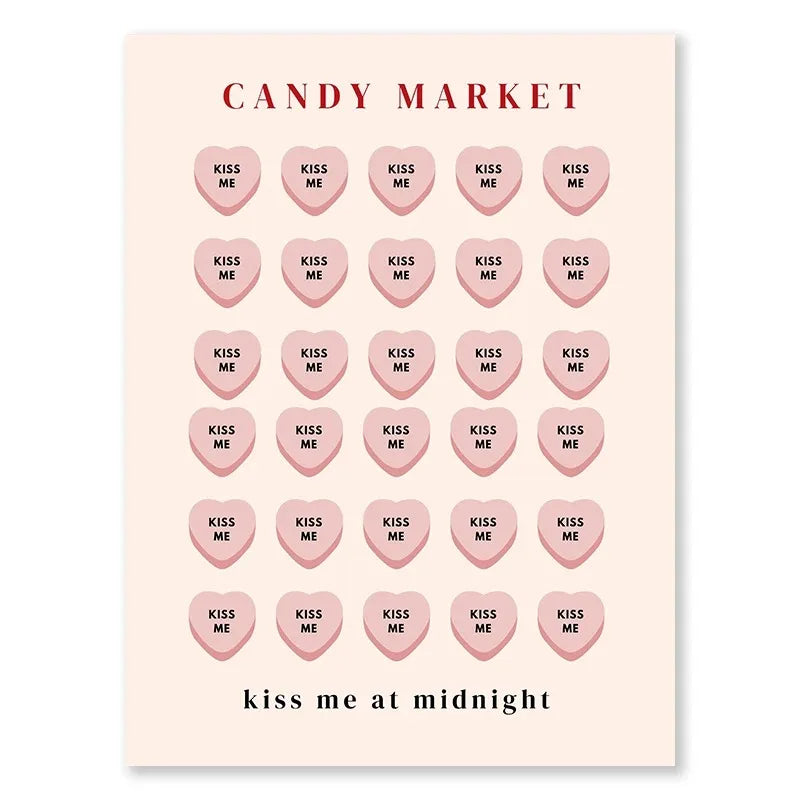 Valentine's Day Queue Gallery Printable Poster Vintage Romantic Wall Art Cute Pink Heart Canvas Painting Home Bedroom Decoration