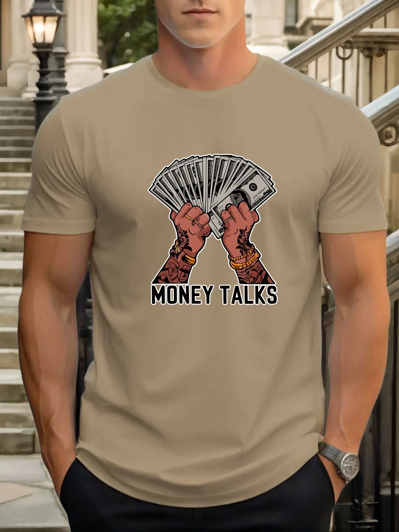 T Shirts For Man MONEY TALKS 100% Cotton Graphic Printing Summer Round Neck T-Shirt Casual Breathable Street Style Daily Top