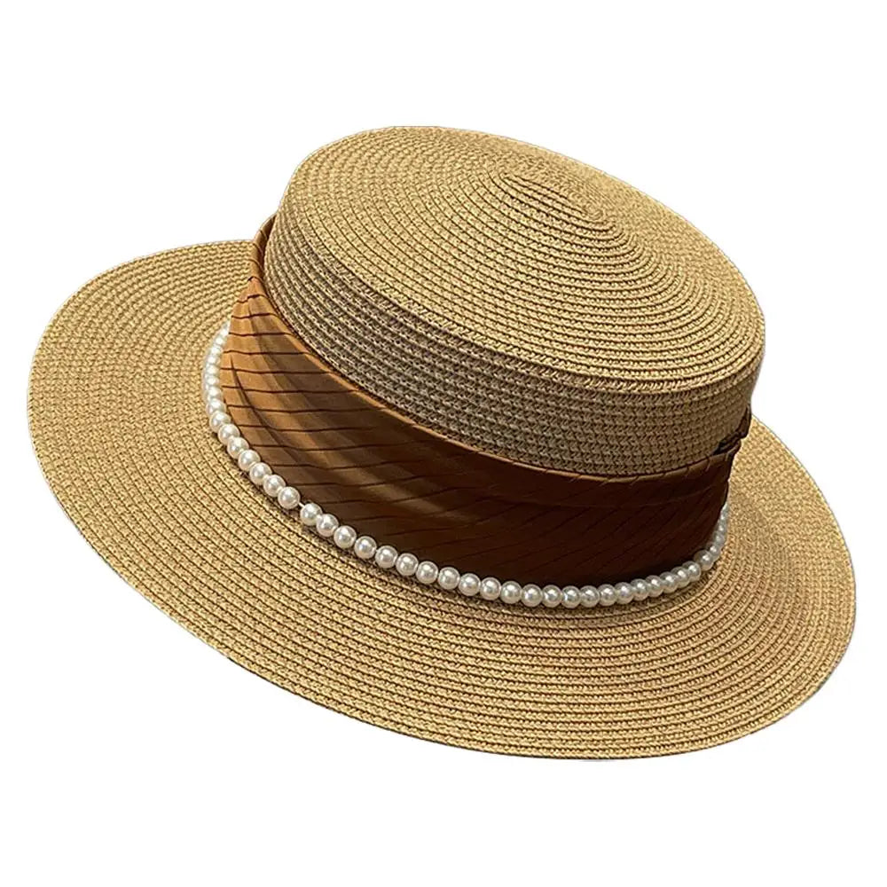 Women's Hat Female Hepburn Style Straw Hat Spring And Summer New Flat Top Hat French Retro Sun Hat Net Red Same Style Straw Hat