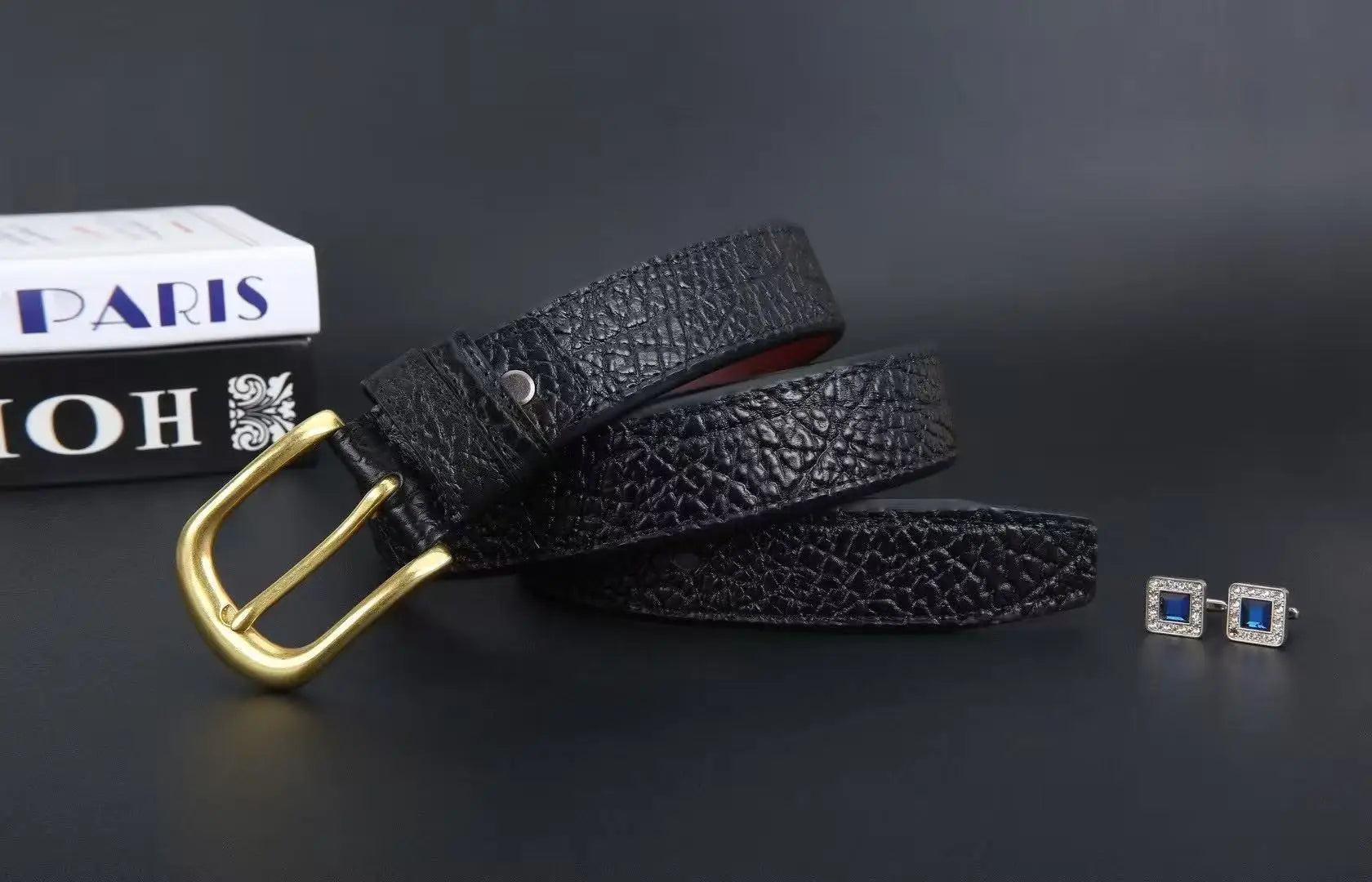 Men's leather belt made of buffalo hide, high-end trousers belt, durable with solid brass buckle, suitable for casual wear, tren