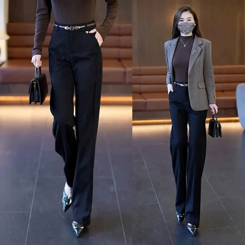 Women Suit Pants High Waist Summer Straight Office Ladies Korean Fashion Trousers Casual Button Loose Female Pant New