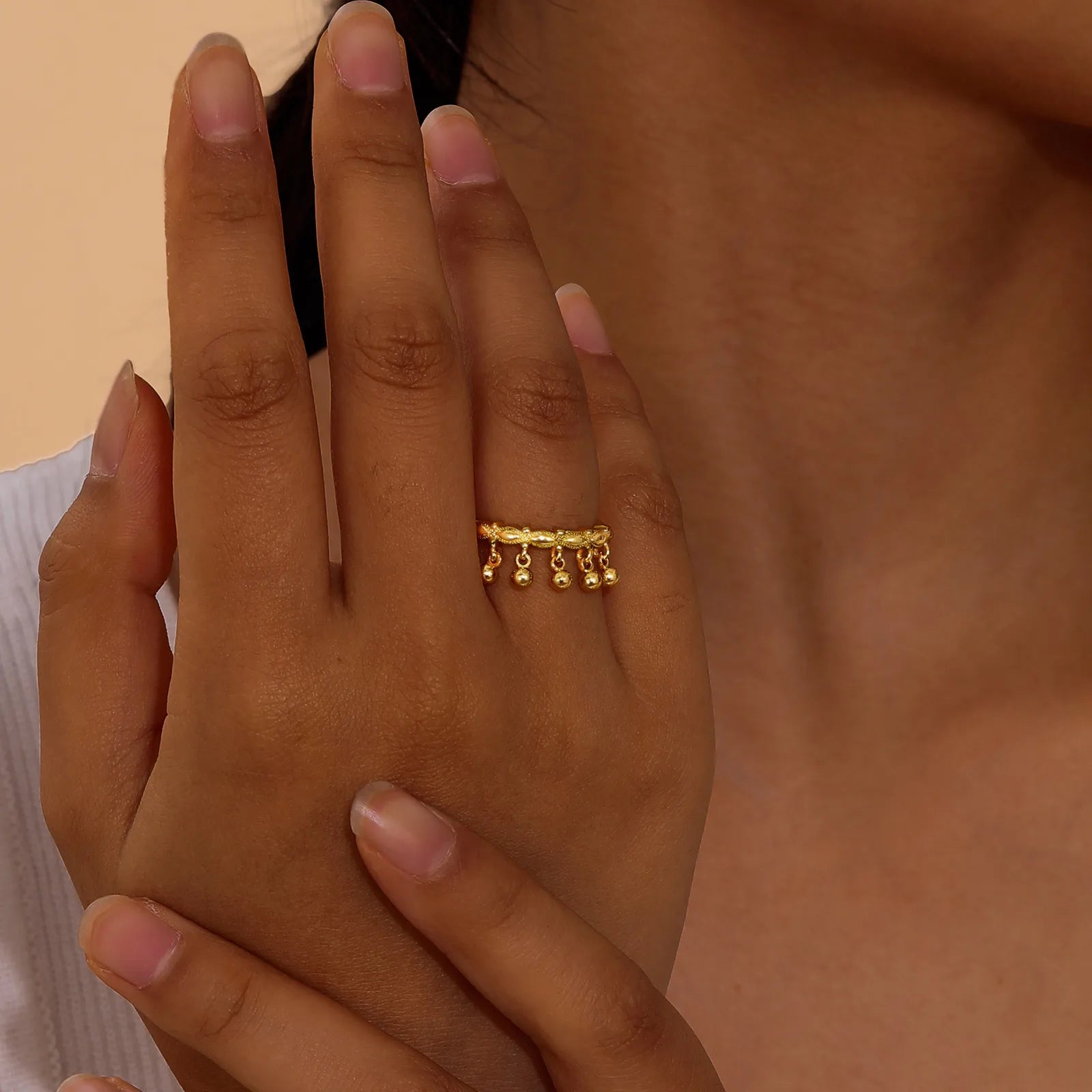 Statement Ring Resize, Adjustable Small Bell Charms Women Openable Jewelry