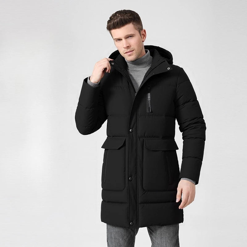 Winter Coat for Men Winter Jackets Water Resistant Warm Thicken Casual Versatile Puffer Coat Men Mid Length Cotton Padded Jacket