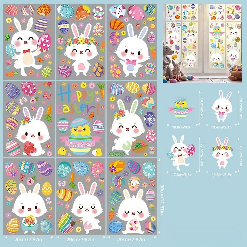 Easter Stickers for Window, Glass Door Stickers Easter Decorations, Bunny Stickers with Eggs Decals for Home Office Classroom