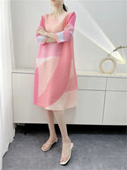 Womens Dresses Evening Dresses New Beautiful Printed Pleated Dress Summer age Plus size Fashion Loose Mid-year Long Female Skirt