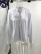 Women's Blouse Spring Autumn New Elegant Long Sleeves V Neck Flower Shirt Fashionable Casual Loose Satin Women Shirt Tops