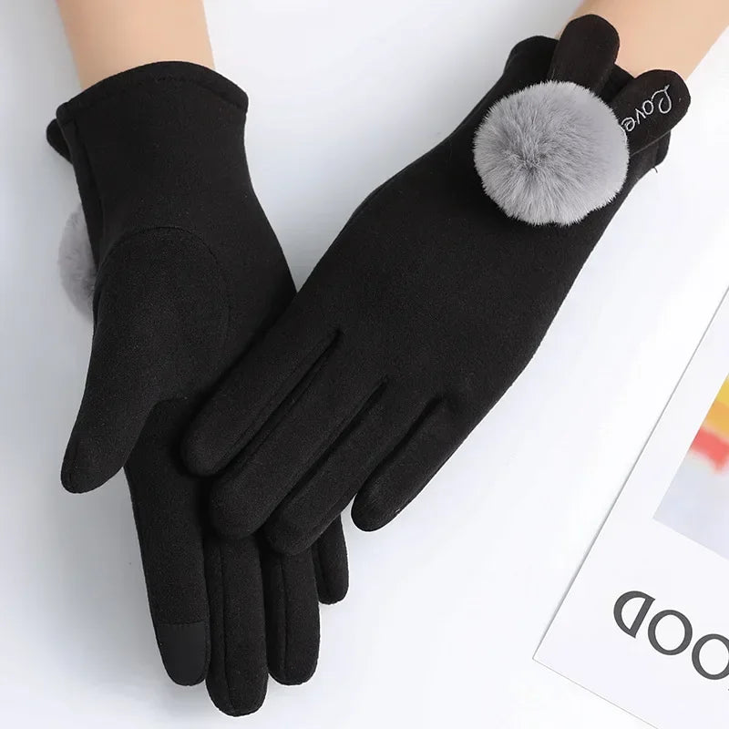 Fashion  Glove Women Vintage Winter Touch Screen Full Finger Warm Windproof Cycling Driving Female Lady Gloves Mittens