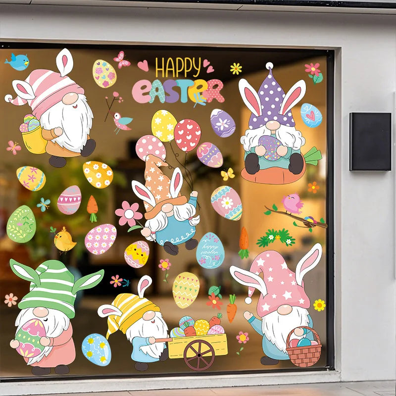 Easter Stickers for Window, Glass Door Stickers Easter Decorations, Bunny Stickers with Eggs Decals for Home Office Classroom