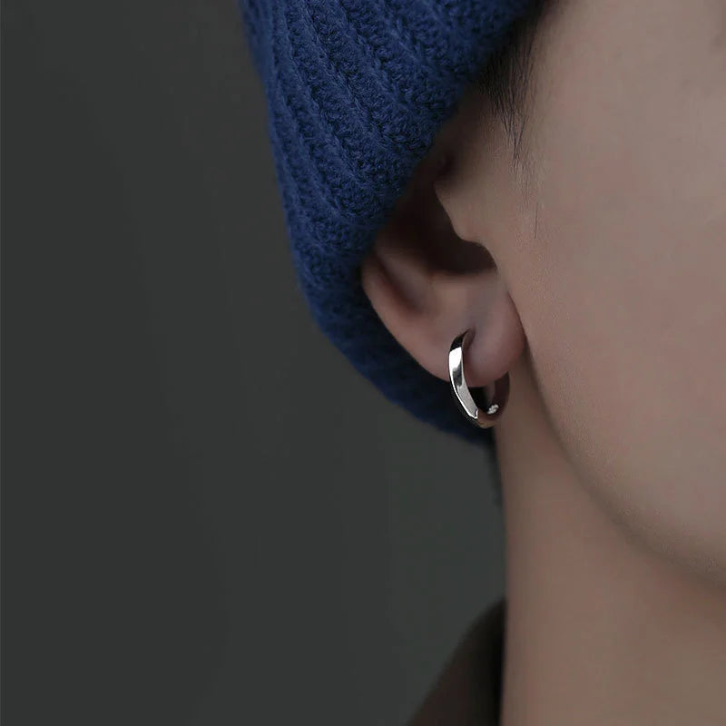 12MM Hoops Earrings For Men Jewelry Personality 925 Sterling Silver Earrings Male Party Accessories