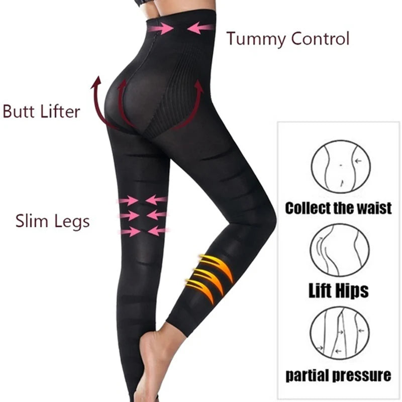 High Waist Leggings Women Sculpting Firm Control Leg Tummy Flat Skinny Slimming Tights Thigh Slimmer Footless Pants Stretchy
