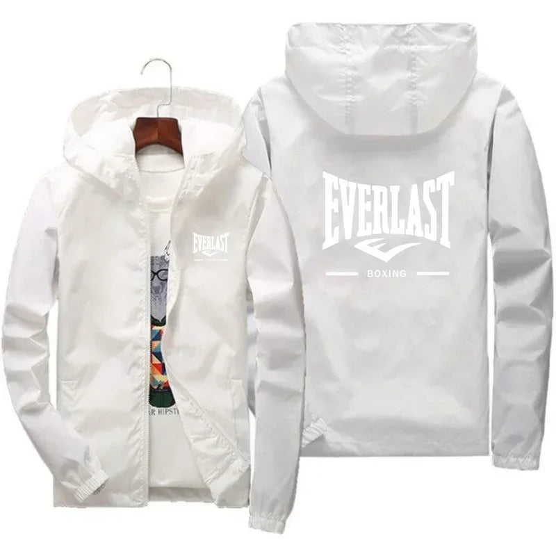 A new high-quality men's casual jacket for mountaineering from a men's brand in 2025, featuring a hooded windbreaker