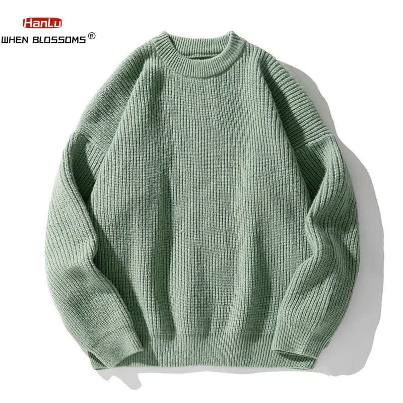 2023 Autumn Winter New Sweater Women's Men's  Green Knitted pullover Basic Solid Color Loose Black White Sweater Coats Warm Tops