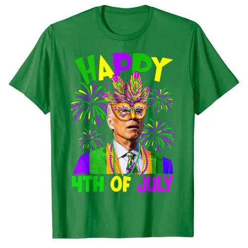 Happy 4th of July Joe Biden Mardi Gras Party Carnival T-Shirt Men Clothing Sarcastic Joke Sayings Quote Graphic Tee Casual Tops