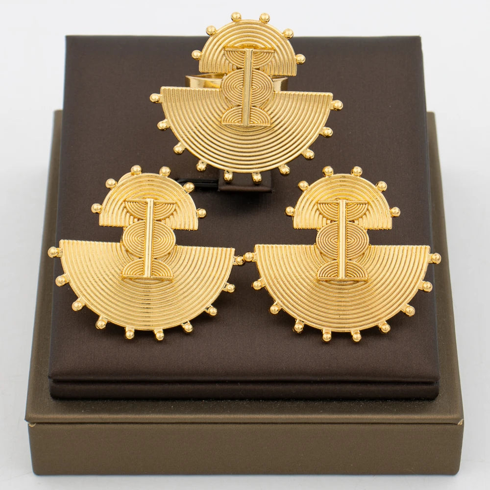 Statement Earrings and Ring  Jewelry Set for Women 18k Gold Plated Stud Earrings and Finger Ring Weddings Bridal Jewelry Set