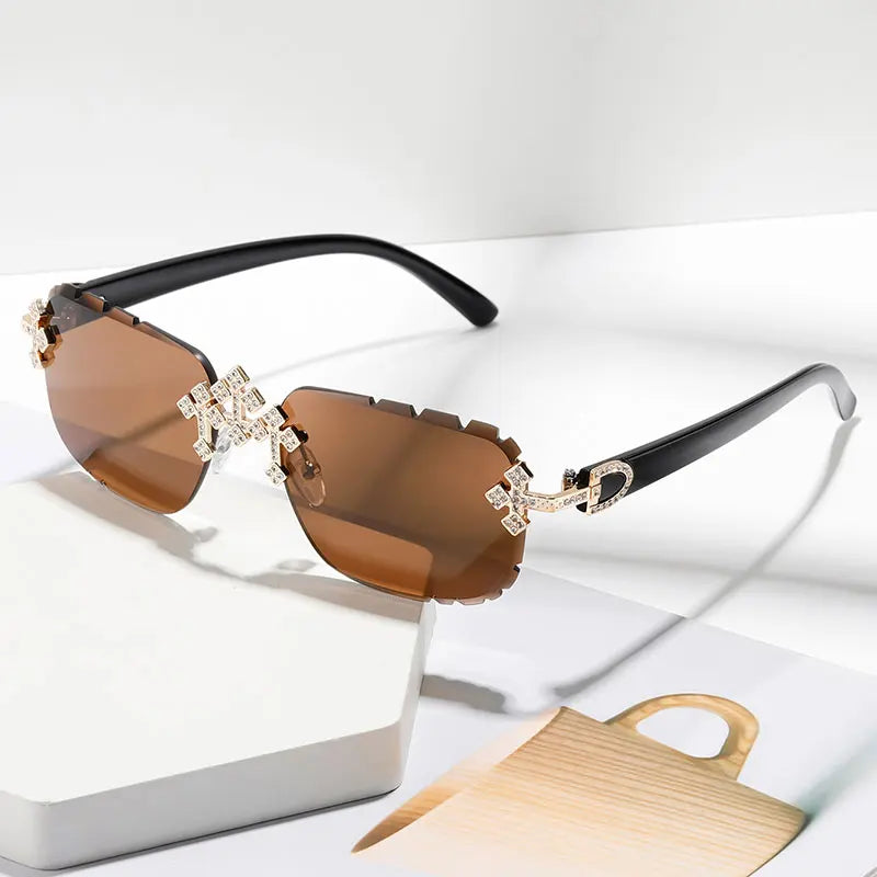 New Frameless Fashion Glasses for Men and Women, High-Definition Lenses with Textured Inlaid Rhinestones, Trendy Frame Design, Suitable for Daily Casual Wear, Perfect Gift Choice