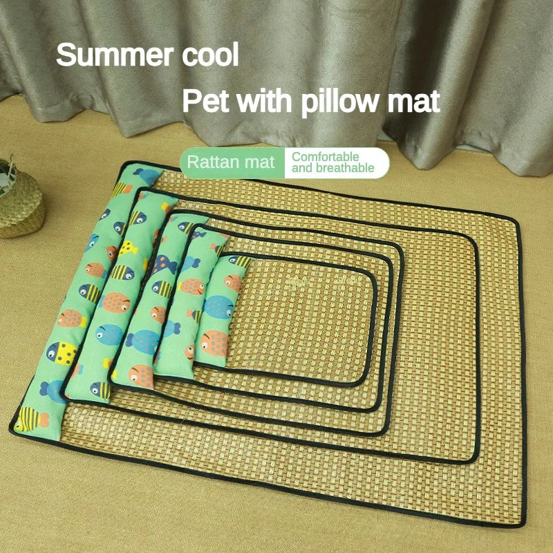 Pet Bed Sleeping Mat Dog Beds Rattan Woven Cat Mat Bed Summer Pet Cooling Mat for Small Dog Cats Puppy Beds Cushion Chihuahua