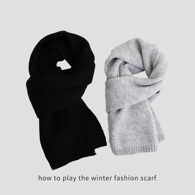 Ladies' wool - containing soft, skin - friendly, versatile scarves. High - end solid - color thickened knitted shawls for winter