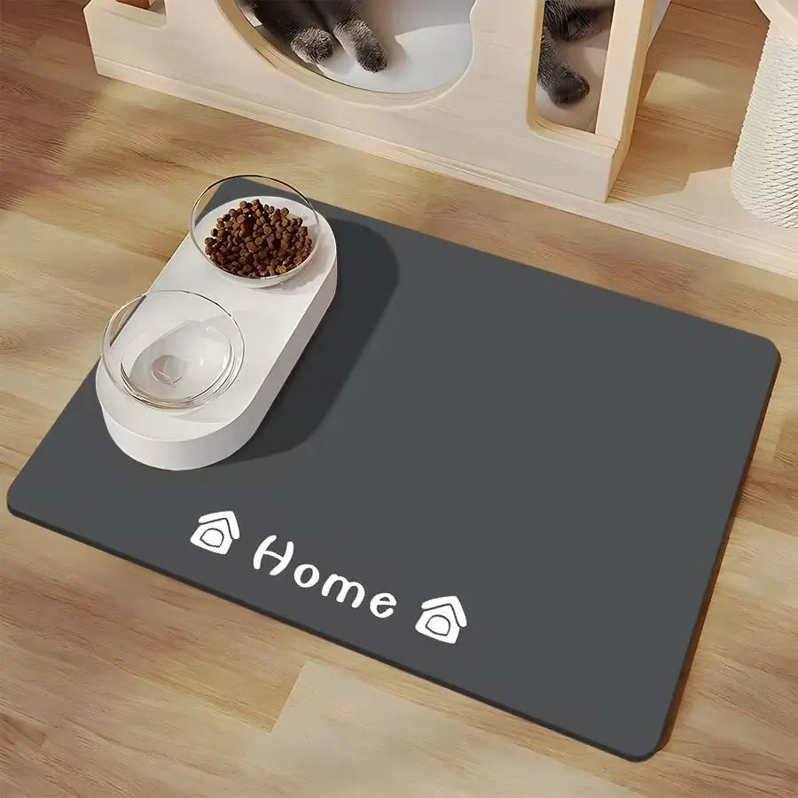 Minimalist Pet Feeding Mat for Pets Dirt-Resistant Scratch-Proof Spill-Proof Dark Color Paw Print & Bone Patterns Non-Slip