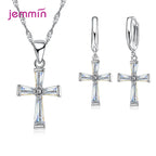 Fashion Jewelry Set For Women Girls 925 Silver  Jewelry Set Crossing Pendant Necklace Hoop Earrings Wedding Engagement