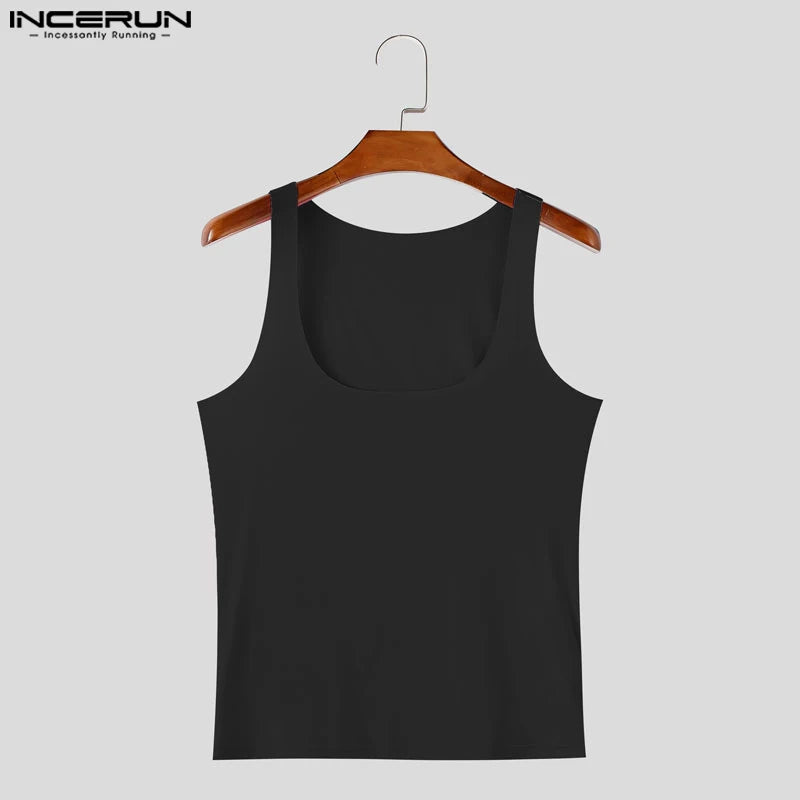 Summer Men Tank Tops Fashion Sexy Sleeveless Tops INCERUN Casual Streetwear Tops Tee Oversize Solid Color Men's Clothing Tank