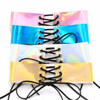 Lace up chokers necklaces for women Holographic choker gothic Wide Chocker Corset PU Leather neck jewelry