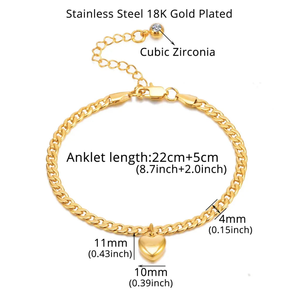Anklet For Women Gold Color Stainless Steel Cuban Link Ankle Bracelets Summer 2024 Fashion Leg Chain Beach Foot Jewelry Ancklets