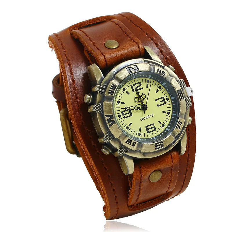 Casual Men's Watches Vintage Leather Band Arabic Dial Male Quartz Watch