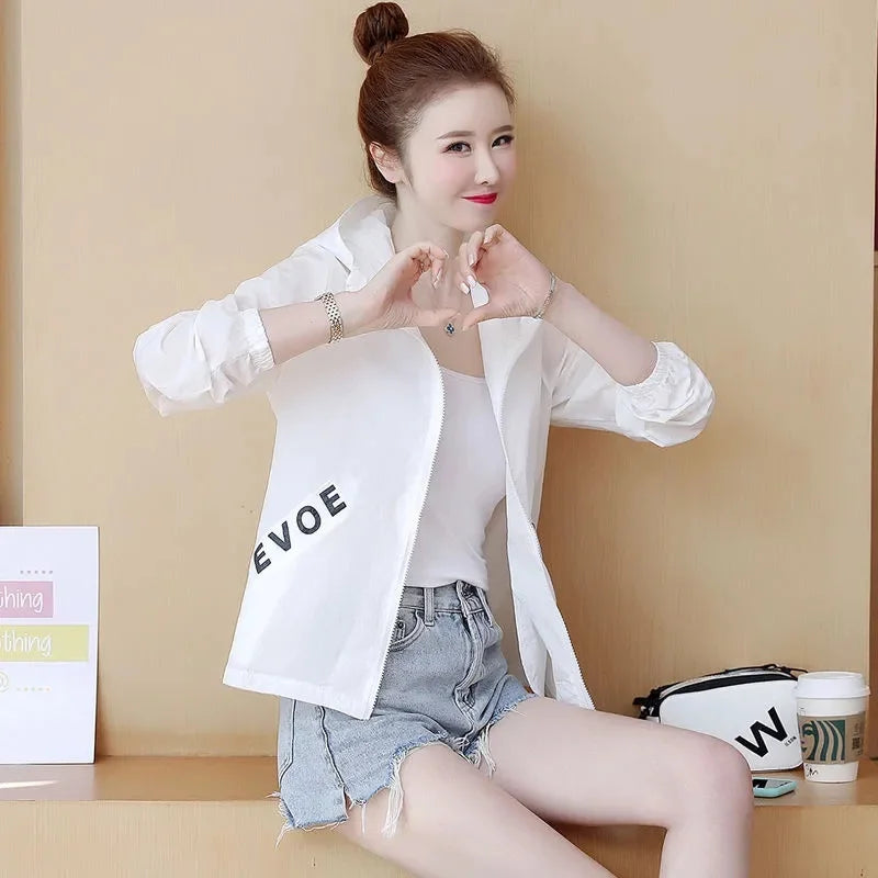 Women's Jacket 2025 New Summer Sun Protection Thin Coat Zipper Hooded Loose Windbreaker Jackets Famale Basic Coats Outwear