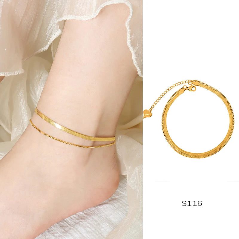 Anklets For Women Stainless Steel 18K Gold Plated High Quality No Tarnish Women's Ankle Bracelets Foot Chains Luxury Ankle Strap
