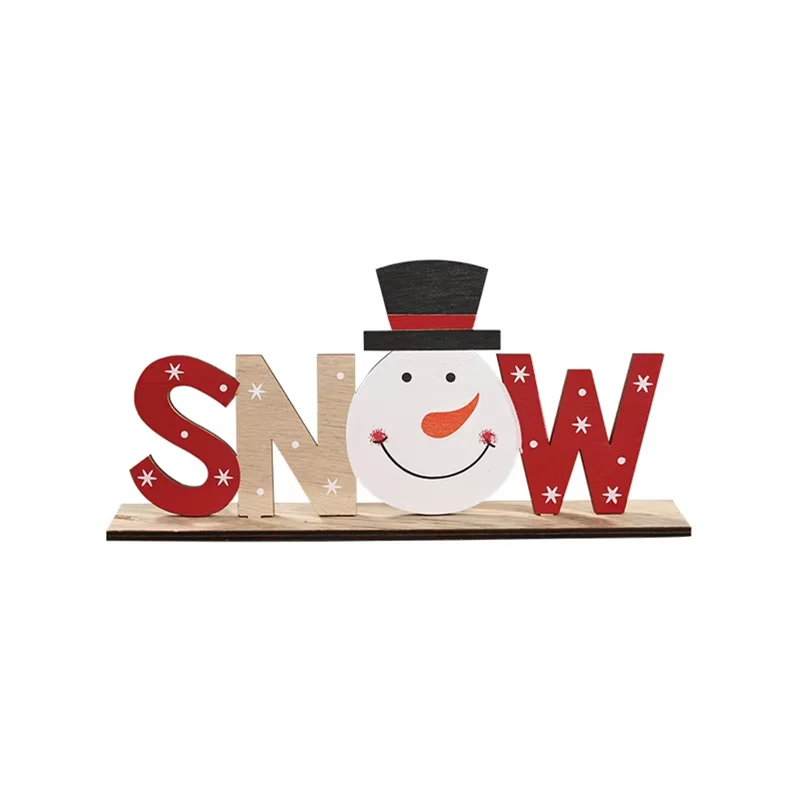 Christmas Decorations  English Signs Wooden Decorative Ornaments Elderly People Snowmen Desktop Counter Ornaments Without Lights