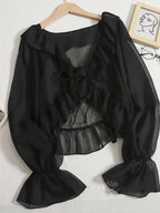 Women's Summer New Sle Sun Protection Clothing Chiffon Bell Sve Lace Trim Cardigan Fairy awl ort Outerwear