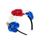 Floral 4th of July Headband Blue White Red Flower Headbands for Women Girls Crown Hair Wreath for Independence Day