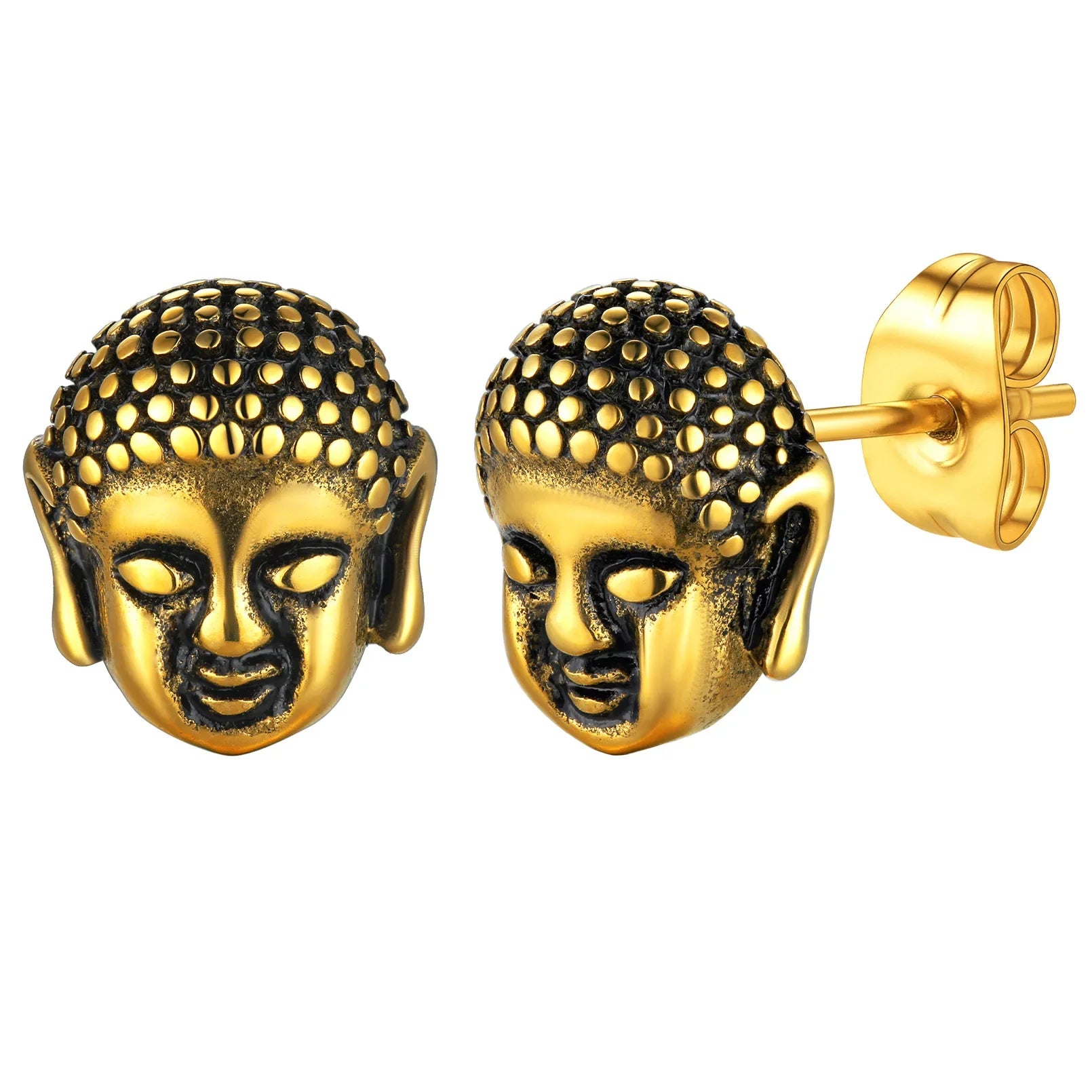 Stainless Steel Buddha head Stud Earrings for man woman Retro Vintage Style Buddhism Religious Unisex Jewelry