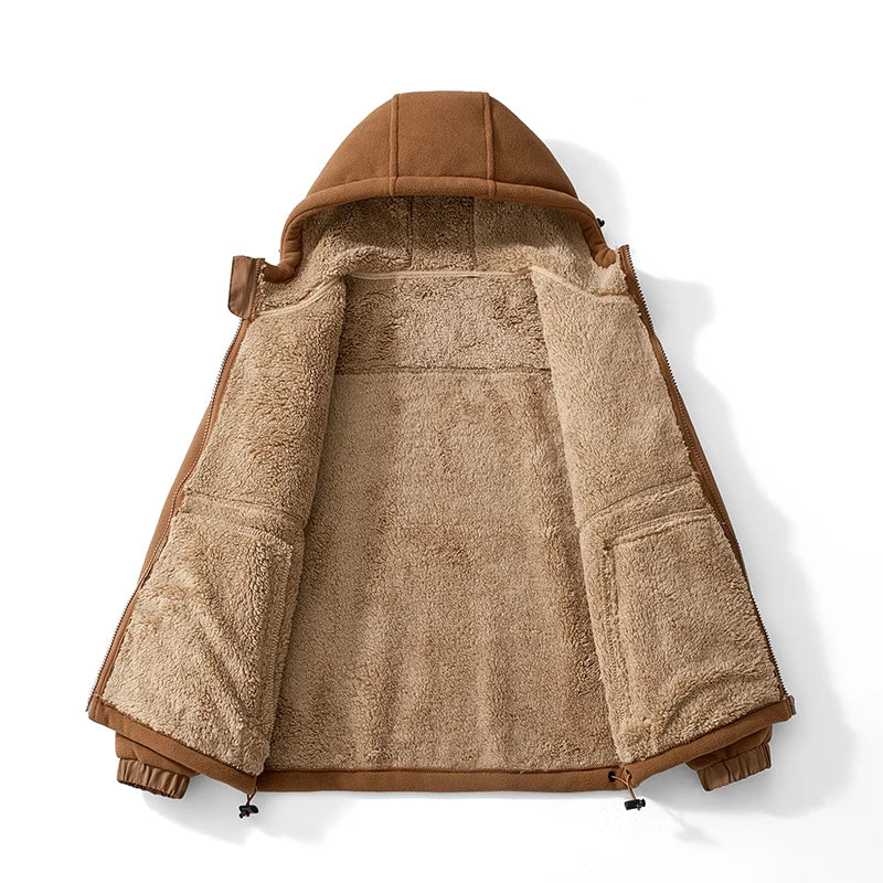 Winter Men's Hoodies with Hat  Warm Fleece Sweatshirts Zipper Hoodie Men Sweatshirt Solid Color Man Hoody Sweatshirts for Male