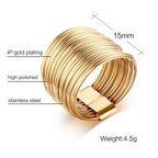 Women Statement Rings for Cocktail Party Gift Jewelry, Chic 15MM Wide Stainless Steel Interlocked Rolling Bands