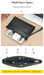 Men's  Clutches Handbag Plaid New Soft Leather Moneybags Casual Envelope Bag Fashion High Capacity Trend Style Business Gift