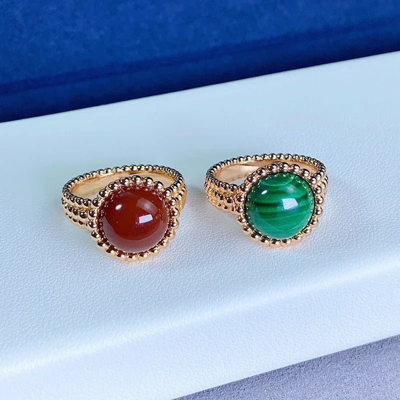 Red & Green Gemstone Statement Ring - French Vintage Minimalist Jewelry, Bold Contrast Color Cocktail Ring, Party Gift for Her