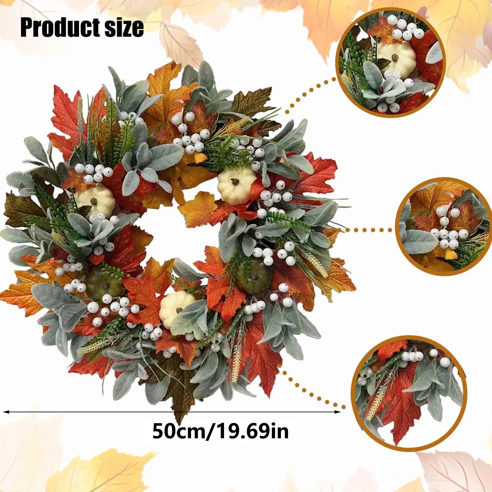 Autumn Wreath 45cm Fall Wreaths Pumpkin Berry Maple Leafs Artificial Wreath Harvest Autumn Front Door Wreath Halloween Decor