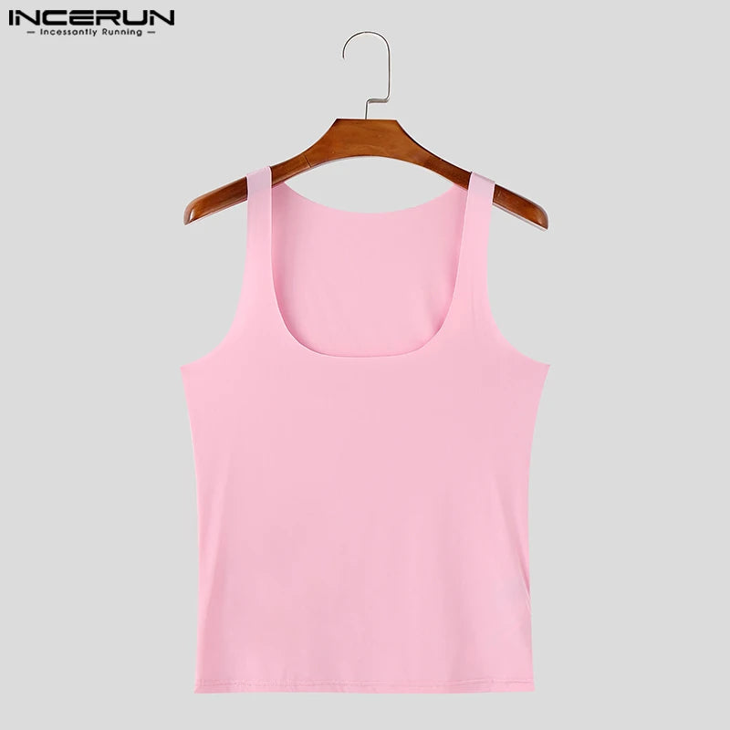 Summer Men Tank Tops Fashion Sexy Sleeveless Tops INCERUN Casual Streetwear Tops Tee Oversize Solid Color Men's Clothing Tank