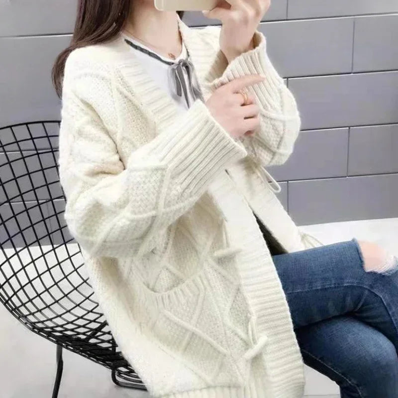 Women's Sweater Long Knit Tops For Woman Yellow Cardigan Autumn Winter 2024 New In Korean Luxury Cheap And High Quality Offers