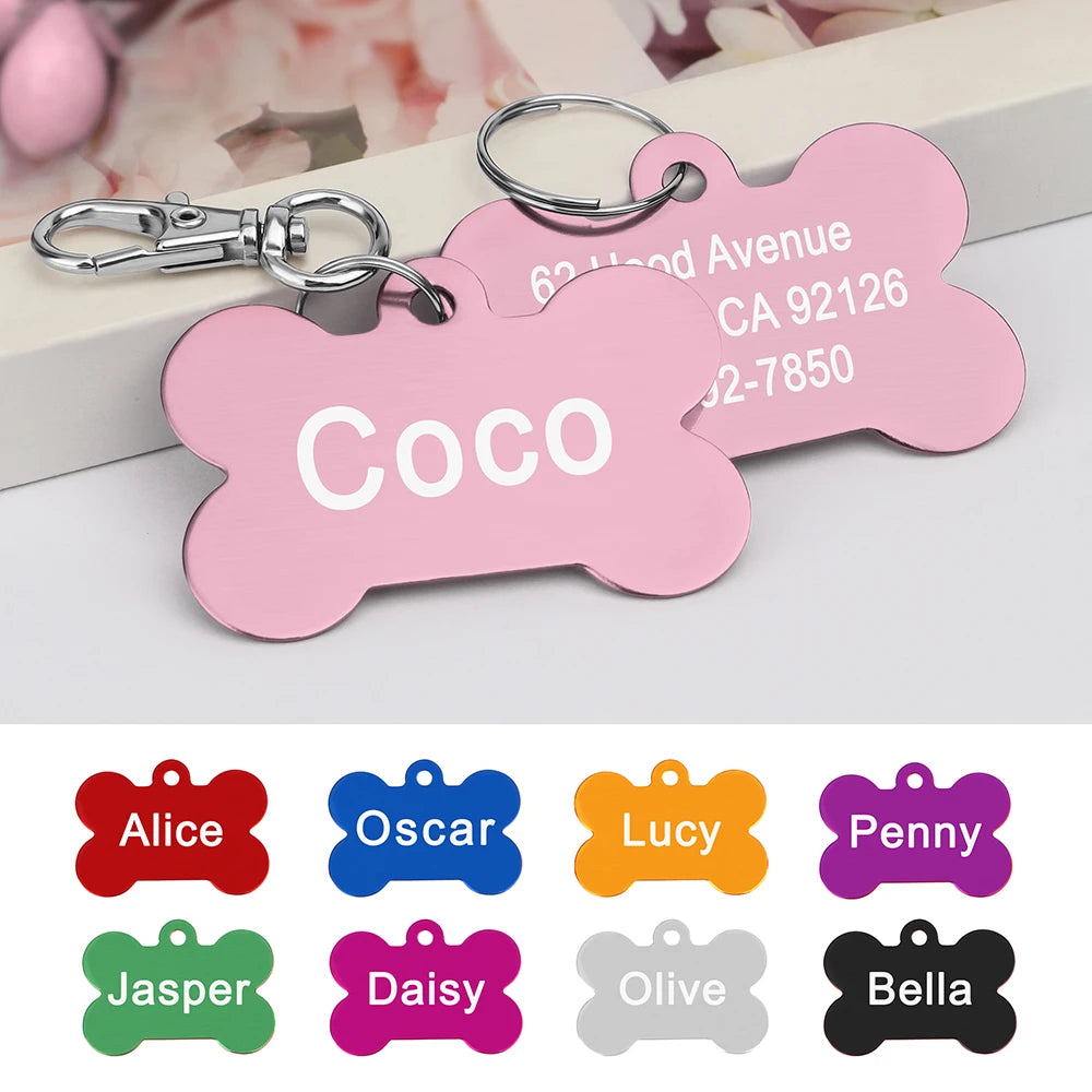 Custom Tags Personalized Dogs Cats ID Tag Custom Alloy Bone Puppy Kitten Collar Accessories Anti-lost Pet Name Tags for Small Large Dog Cat