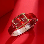 Luxury Women's Watches Elegant Womens Quartz Watch Analog Red PU Leather Designer Square Dial Wrist Watch Ideal Choice for Gifts