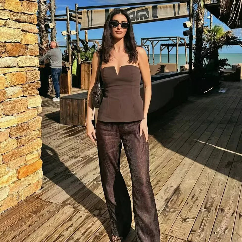 Tops Summer Women's 2025 New Tank Tops Elegant Fashion Tube Top Young Chic Women's Street Holiday Top