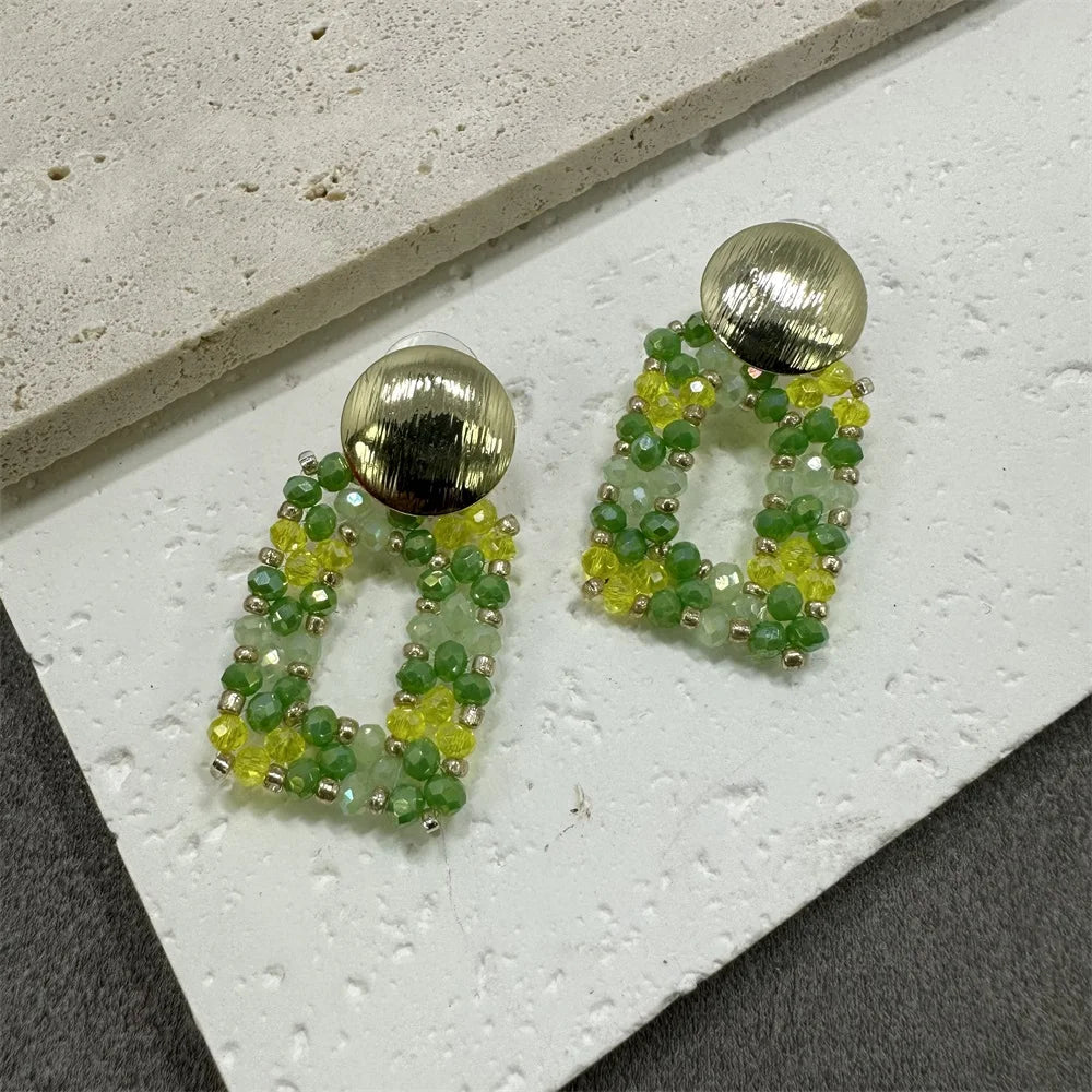 Big Drop Earrings For Women Metal Thread Beads Handmade Crystal Long Earrings Statement Fashion Jewelry