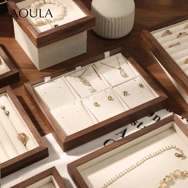 Stackable Ring Earring Jewelry Storage Multi Use Tray Bracelet Necklace Display Stand Holder Wooden Counter Top Drawer Organizer