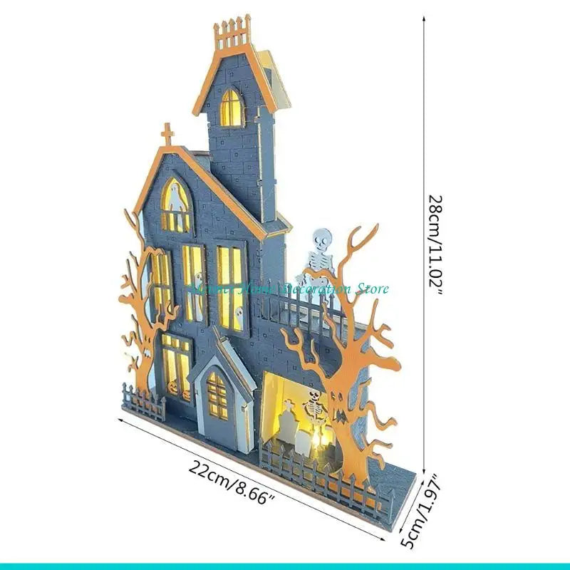 H7BF Halloween Table Decorations Wooden Table Centerpieces Sign with LED Light for Home Kitchen Decor