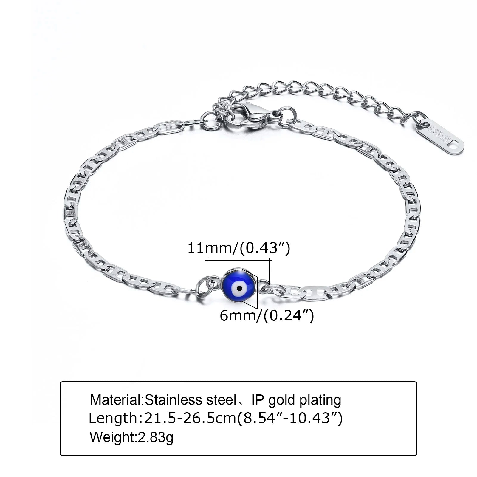 Anklets for Men, Turkey Evil Blue Eye Anklet. Stainless Steel Flat Mariner Link Ancho Chain Bracelet Anklet, Women Jewelry