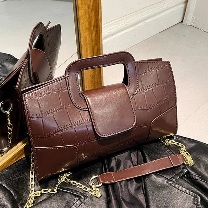 Luxury Clutch Bag Retro Women's Bag Stone Pattern PU Leather Crossbody Bag Female Flap Handbag Shoulder Bag Simple Sac A Main