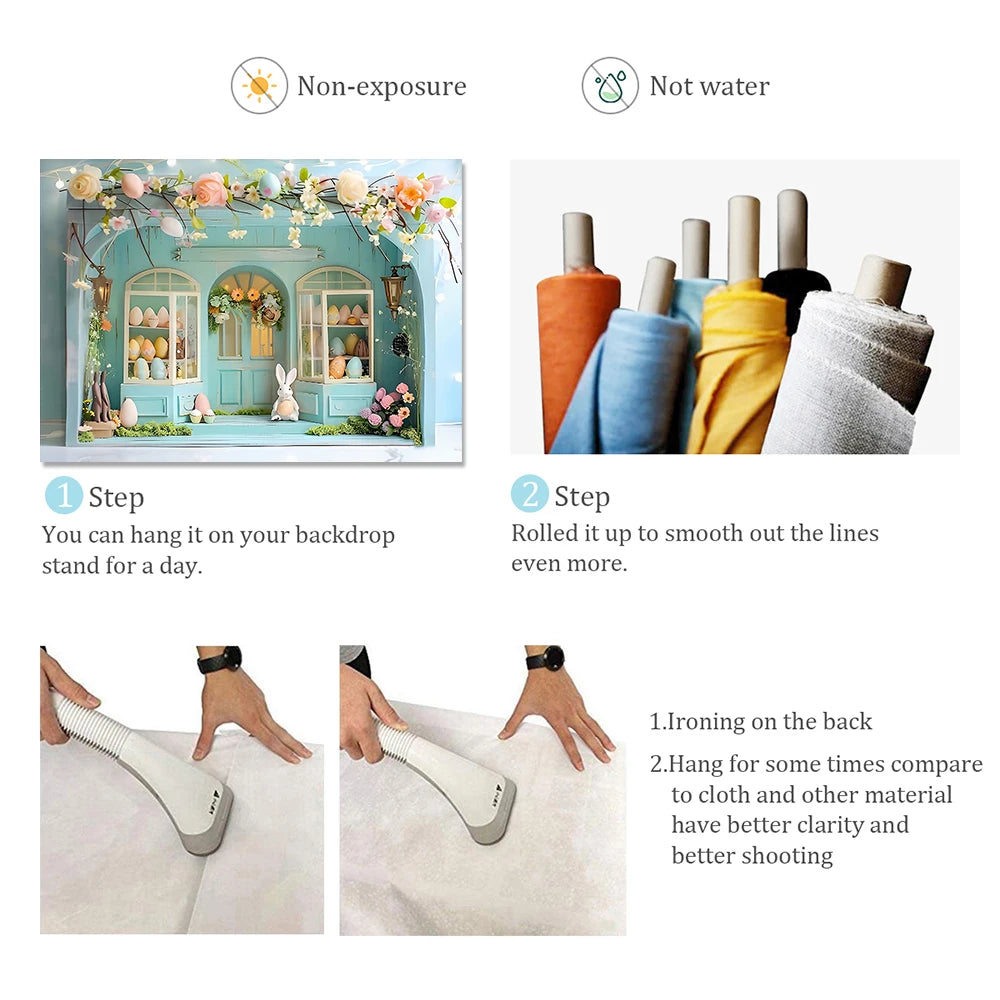 Easter Photography Background Party Decoration Spring Flowers Green Grass Wooden Door Rabbit Bunny Eggs Baby Portrait Photo Prop