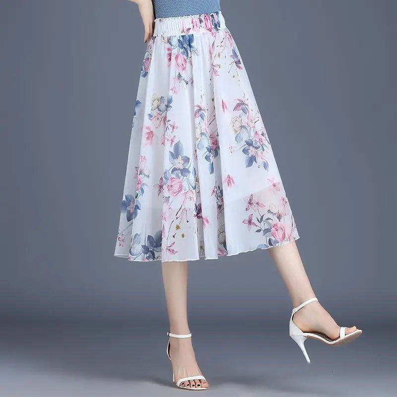 Skirts for Women Chiffon Woman Skirt Floral Midi Summer Casual New In Clothing Sales Modest Luxury Elegant High Quality V Cheap